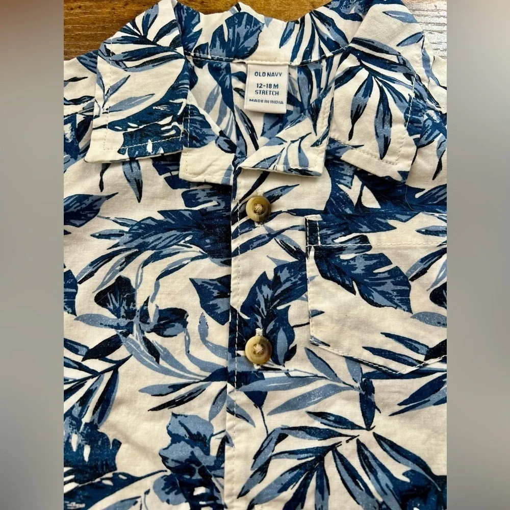 OLD NAVY NWT Blue Floral Button Down Shirt, 12-18 Month